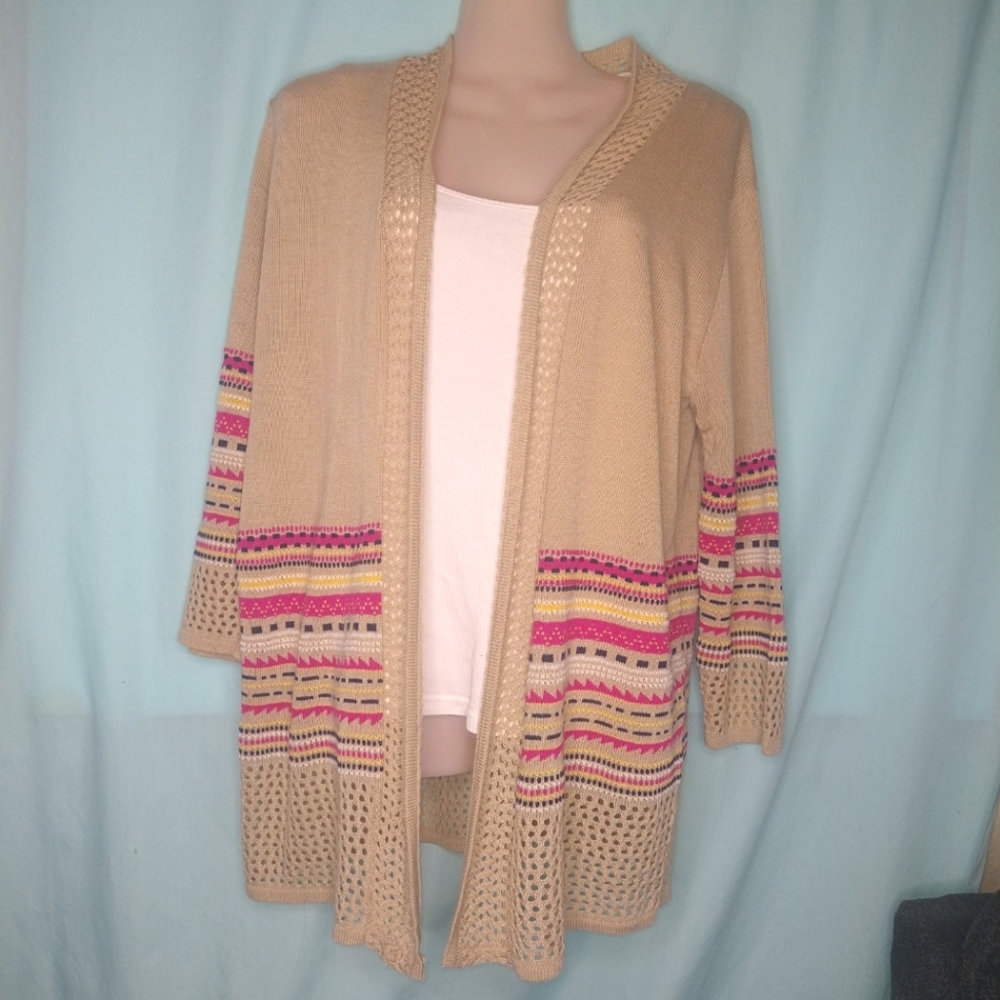 Sweaterworks Large boho cardigan sweater knit
